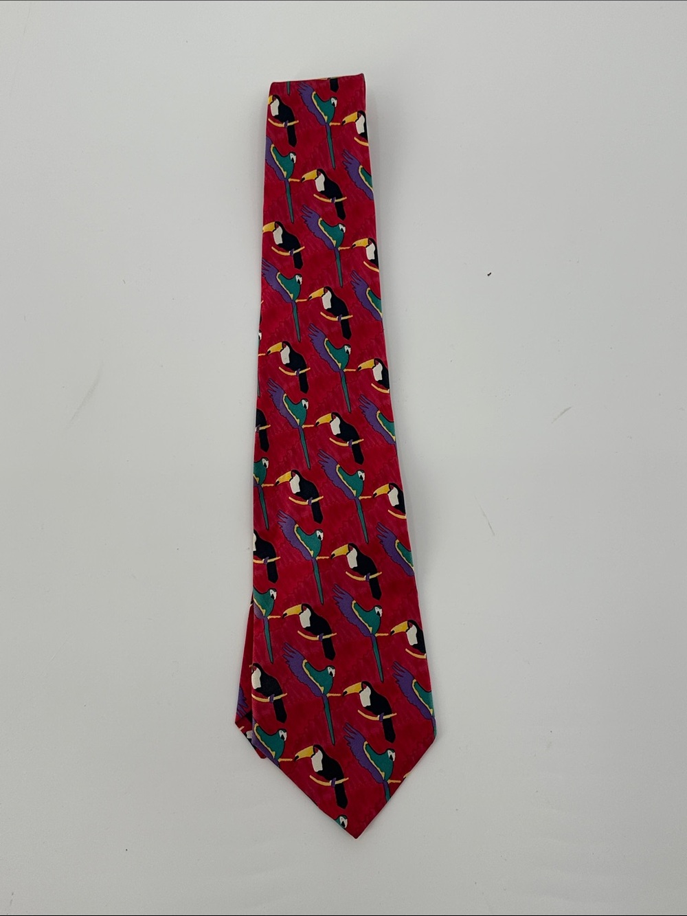 Men's Red Toucan Motif Silk Tie